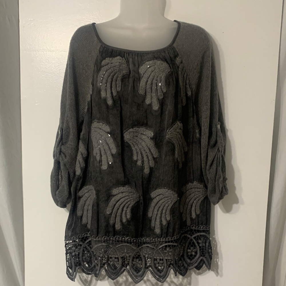 Chic Gray Women's Blouse with Embroidered Details